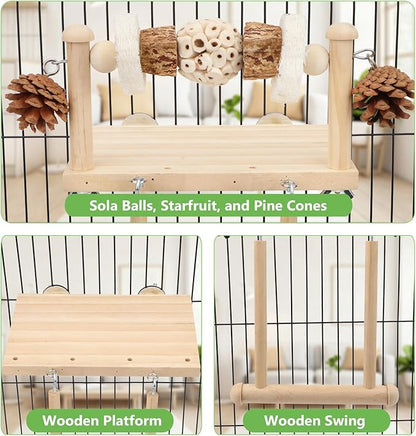 Litewoo Bird Perch Wooden Platform Bird Swing Chew Toys Play Gyms Exercise Stands Hanging Parrot Swinging Perches Conure Cage Accessories for Parrot Parakeet Conure Lovebirds Budgie (Single Sola Ball)