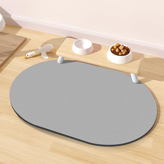 Dog Food Mat 20''x12'', Small Pet Feeding Mat, Non-Slip Rubber Pet Food Mat, Absorbent Cat Dog Water Bowl Mat for Messy Drinkers, Dogs Bowl Placemat for Food and Water, Light Gray