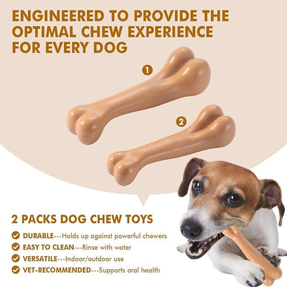 2 Pack Durable Dog Chew Toys for Aggressive Chewers-Puppy Teething Toys, Long-Lasting Dog Bones for Medium & Large Breeds-Indestructible Chew Toys for Dogs to Keep Them Busy & Support Dental Health
