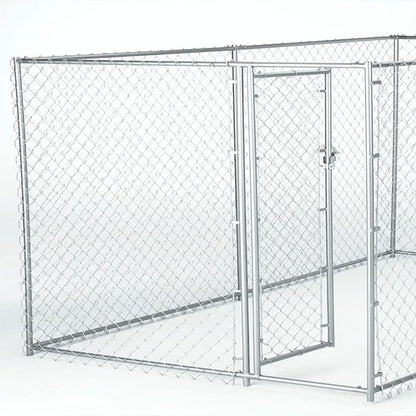 Lucky Dog 10' x 10' x 6' Heavy Duty Outdoor Welded Galvanized Steel Chain Link Dog Kennel Enclosure with 2 Configurations and Latching Door, Silver