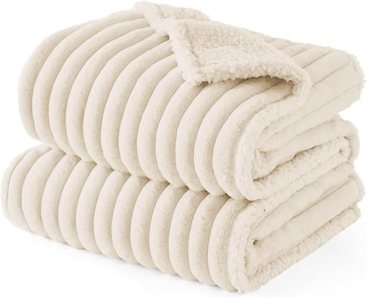 Bedsure ComfyFleece™ Waterproof Dog Blankets for Medium Dogs - Soft Puppy Cat Blanket Corduroy Fleece Washable, Cozy Calming Reversible Furniture Protection for Pet Kitten Doggy,30"x40", Cream