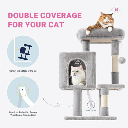 Allewie 29 Inches Cat Tree Tower/Plush Perches Platform/Condo/House/Sisal Scratching Posts/Multi-Level Activity Center Furniture for Kittens/Grey