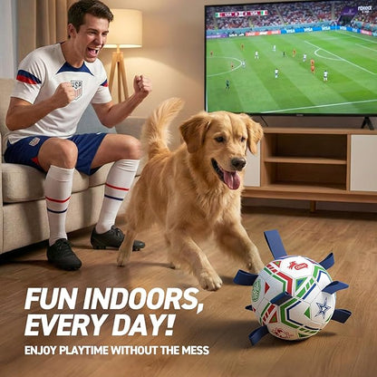 QDAN World Cup Soccer Ball for Dog, 8 Inch Dog Balls with Straps for Interactive, Tug and Training, Indoor Outdoor Toys for Medium & Large Dogs, 2026 Herding Ball