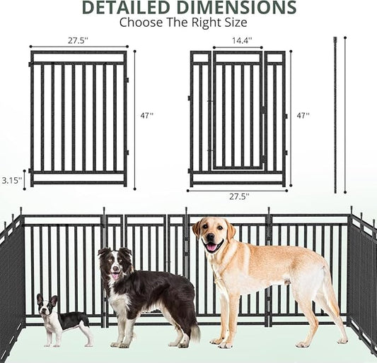 Dog Playpen Dog Fence Outdoor for Yard 47" H with 16 Panels Sturdy Portable Puppy Playpen for Indoor Outdoor RV Camping Use - Black Silver