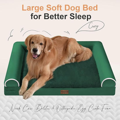Large Dog Bed Orthopedic Washable: Beds Bolster XL Bed Medium Large Dogs Egg Crate Foam Couch Sofa Waterproof with Removable Cover - Emerald