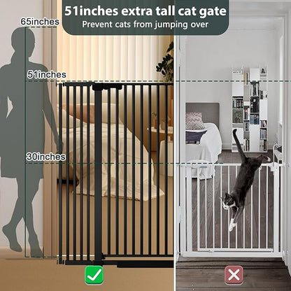 51'' Extra Wide Cat Gate Barrier 30-63'' Wide for Doorways Hallways, Pressure Mounted Tall Pet Dog Gates No Drilling Auto Close, Cat Fence Indoor Climb Proof (Black)