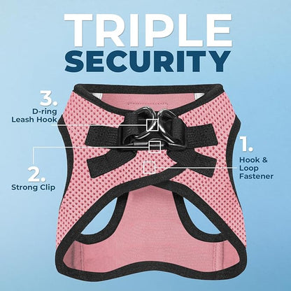 Best Pet Supplies - All Weather Mesh / Plush, Reflective, No Pull Harness for Small, Medium Dogs, Cats - Secure with Hook & Loop Fastener, Buckle, Double D-Rings - Pink/Black Trim, L