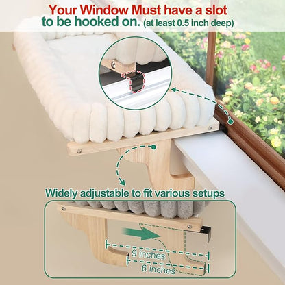 Zakkart SnugCloud Cat Window Perch with 4-Sided Bolster - Orthopedic Cat Hammock for Window Sill - Solid Hardwood & Metal Frame - Window Seat for Pets (Dark Stained Wood w/Brown Bed, Large)