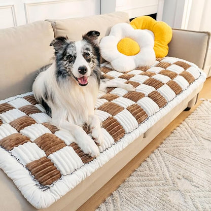 FUNNY FUZZY Pet Couch Covers for Sofa, Couch Covers for Dogs Washable Dog Couch Cover Protector Cream-Colored Furniture Sofa Covers for Dog Handmade Pure Cotton Pet Bed Mat (Brown, 23.6"×63")