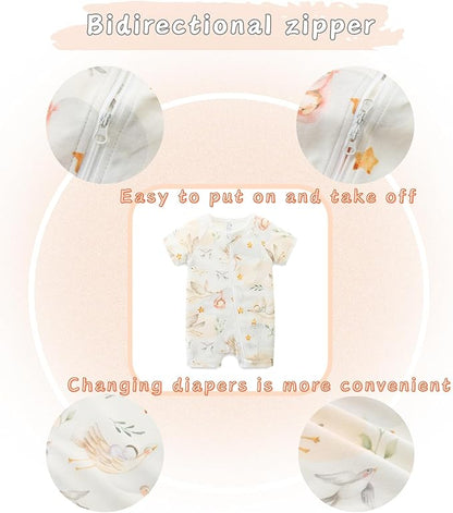 Unisex Summer Trendy 2-Pack Rompers Short Sleeve Zipped Bodysuit Infant Cotton Outfits