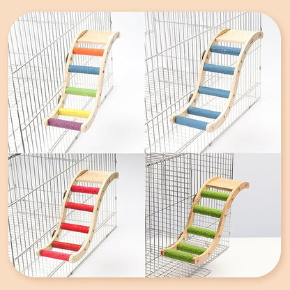 Nature Wooden Bird Ladder Pet Parrots Climb Bridge Exercise Stands for Parakeet Climbing Chewing Bridge Bird Cage Accessories for Cockatiel Parakeet Lovebirds Budgie (Blue)