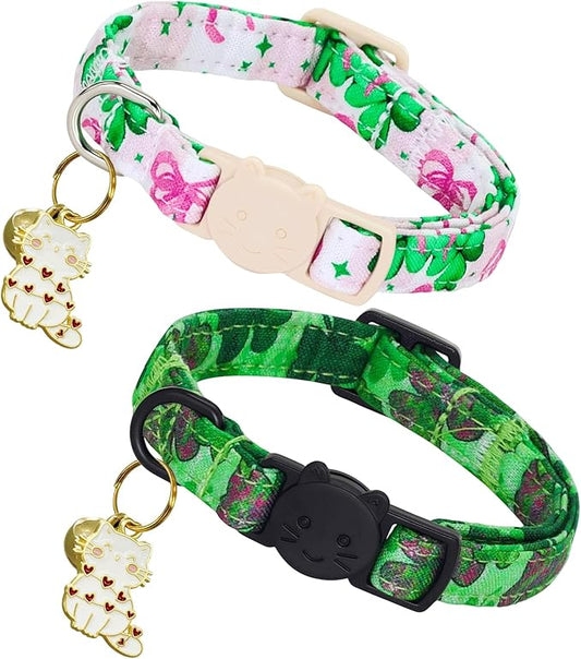 Elegant little tail 2 Pack Cat Collar- St. Patrick's Cat Collars Breakaway with Bell Pendant Wedding Kitten Boy Girl Safety Adjustable 7-12 Inch Collar for Small Cats Puppy