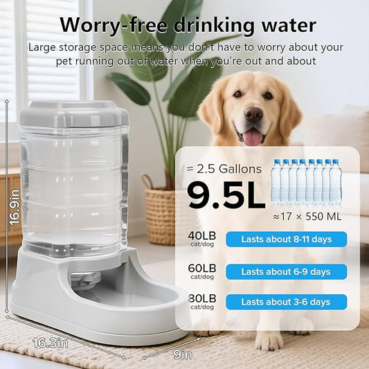 Kenond 2.5 Gallon Automatic Dog Water Dispenser, Gravity Water Bowl for Dogs, 9.5L Large Dog Water Bowl Dispenser, Suitable for Indoor/Outdoor Pet Dogs