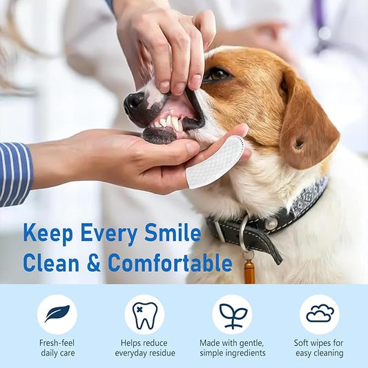 80 Counts Pet Dental Finger Wipes for Dogs and Cats - Disposable Dog Teeth Cleaning Wipes for No-Rinse Daily Oral Care, Pet Tooth Cleaning Wipes
