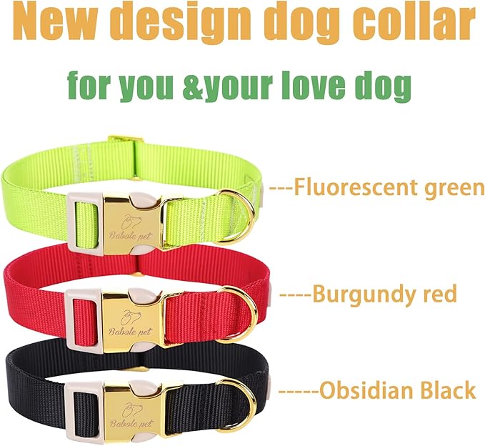Nylon Dog Collar - Adjustable Fluorescent Green Soft Webbing Dog Collars for Small Medium Large Dogs Boy Girl Puppy Collar with Safety Metal Buckle XS