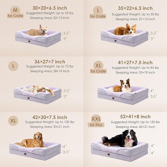EHEYCIGA Orthopedic XL Dog Bed for Large Sized Dog, 48x35x7.5 Inch Extra Large Memory Foam Dog Couch Bed with Sides, Waterproof Liner & Washable Removable Cover, Bolster Pet Sofa, Purple