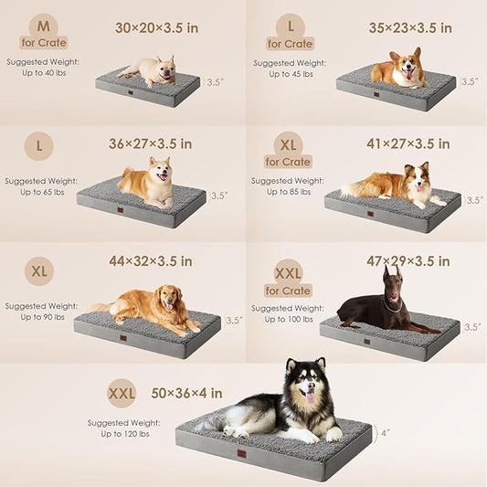 EHEYCIGA Orthopedic Foam Dog Bed, Medium, 30"L x 20"W x 3.5"Th, Light Grey