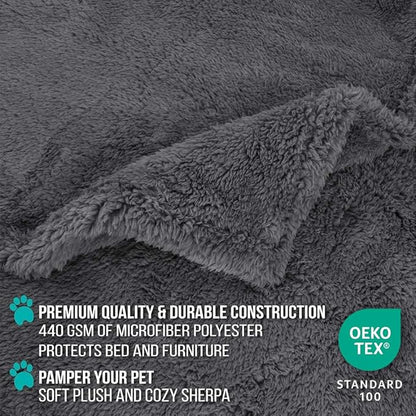 PetAmi Fluffy Waterproof Dog Blanket for Bed Large Dogs, Soft Warm Pet Sherpa Throw Pee Proof Couch Cover, Reversible Cat Blanket Sofa Crate Kennel Protector, Washable Mat (Grey, 60x80)