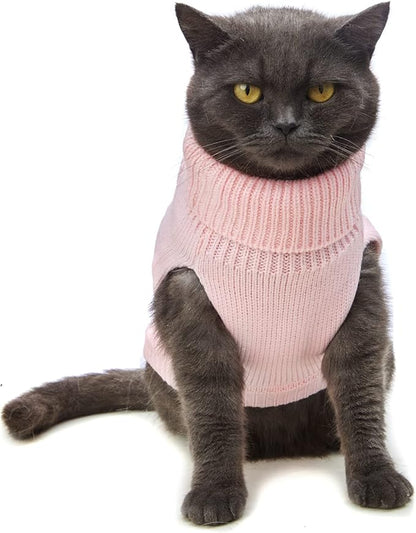 Cat Sweater, Acrylic Turtleneck Sleeveless, Light Pink, Small (Winter, Warm, Comfortable, Unisex, 14 Colors, 4 Sizes, Hand Wash)