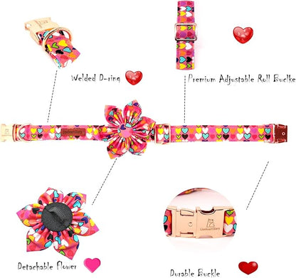 Lionheart glory Easter Dog Collar with Flower Carrot Print Dog Collar Girl Soft Durable Adjustable Collar Flower Spring Collar Dog Bow for Medium Dogs