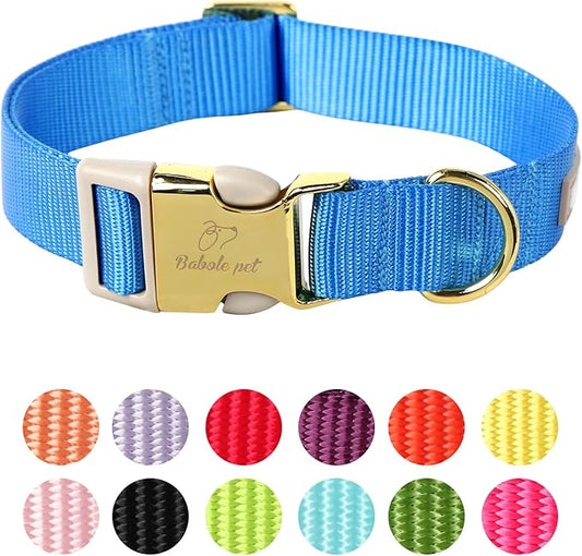 Nylon Dog Collar - Adjustable Blue Soft Webbing Dog Collars for Small Medium Large Dogs Boy Girl Puppy Collar with Safety Metal Buckle M