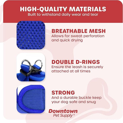 Downtown Pet Supply Step in Dog Harness for Small Dogs No Pull, Large, Blue - Adjustable Harness with Padded Mesh Fabric and Reflective Trim - Buckle Strap Harness for Dogs