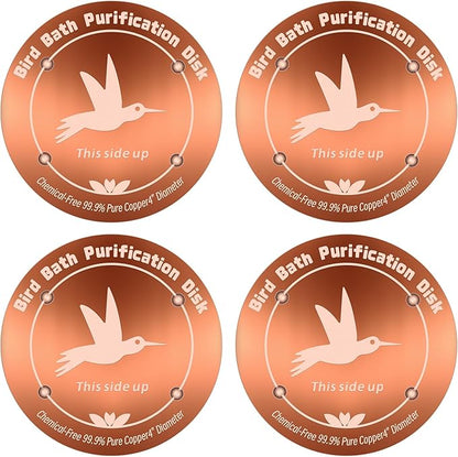 4Pcs Pure Copper Bird Bath Purification Disk,0.6mm thick,4''Reinforced Copper Purification Cleaner with Four-Point Support,All-Season Safe Clean Water Solution,Universal Fit for Outdoor Birdbath&Bowl