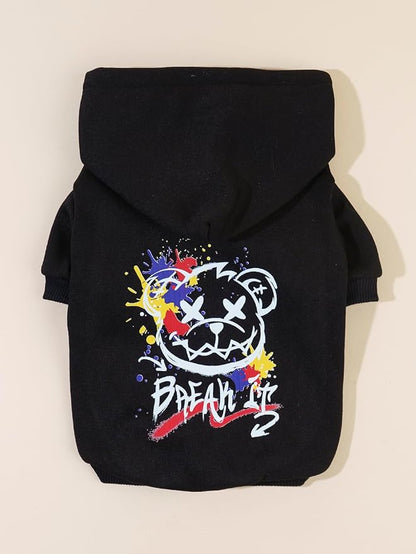 QWINEE Cartoon Bear Print Cat Hoodie Breathable Stretchy Sweatshirts with Hat Warm Cat Clothes for Small Medium Large Cats Dogs Multicolor L