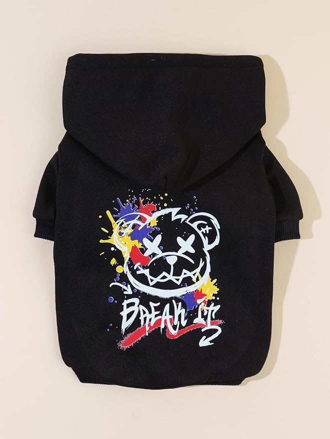 QWINEE Cartoon Bear Print Cat Hoodie Breathable Stretchy Sweatshirts with Hat Warm Cat Clothes for Small Medium Large Cats Dogs Multicolor XS