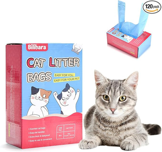 Cat Litter Bags, 120 Count, Ultra Thick, Scented, Leak-Proof, Disposable, 15 Liters Capacity