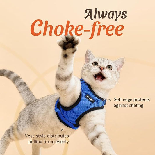 Dooradar Cat Harness and Leash Set, Escape Proof Safe Adjustable Kitten Vest Harnesses for Walking, Easy Control Soft Breathable Mesh Jacket with Reflective Strips for Cats, Blue, XS