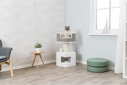 Trixie Ava Cat Tree – Cat Tower with Condo & Thick Scratching Post, Includes Removable Cushions – Indoor Cat Furniture for Scratching & Climbing – Gray, 16.5" x 16.5" x 33.9"