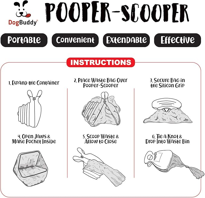 DogBuddy Pooper Scooper, Portable Dog Pooper Scooper, Poop Scooper for Small and Large Dogs, Pooper Scooper with Bag Attachment, Leash Clip and Dog Waste Bags Included (Medium, Taupe)