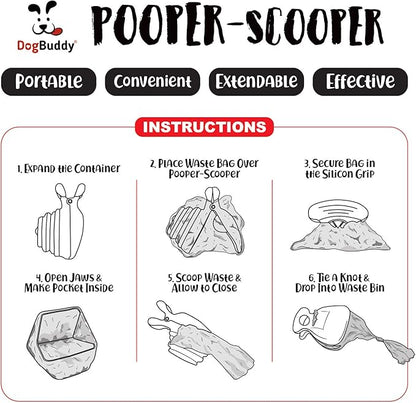 DogBuddy Pooper Scooper, Portable Dog Pooper Scooper, Poop Scooper for Small and Large Dogs, Pooper Scooper with Bag Attachment, Leash Clip and Dog Waste Bags Included (Medium, Taupe)