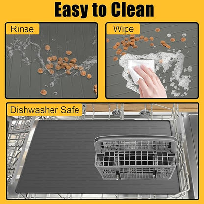 Large Dog Mat for Food and Water, 31.8"x23.8" Silicone Pet Feeding Mats, Waterproof Dog Bowl Mat with High Edges to Prevent Water and Food Spills, Brown