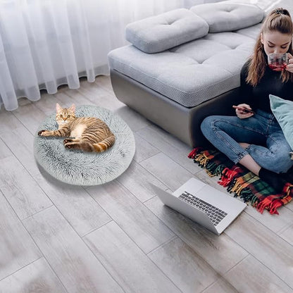 Cat Beds for Indoor Cats,20 Inch Dog Bed for Small Melium Large Dogs, Washable-Round Pet Bed for Puppy and Kitten with Slip-Resistant Bottom