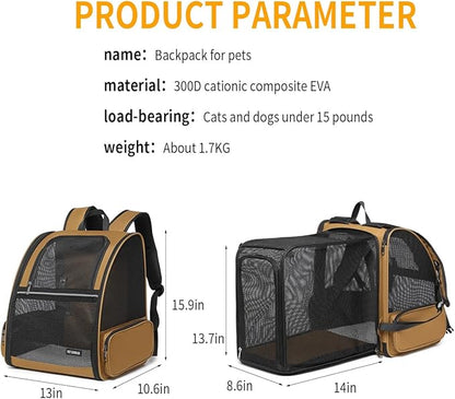 Cat Backpack，Expandable Cat Carrier Backpack, Dog Backpack Carrier and Pet Carrier Backpack, Suitable for Cats, Dogs Kitten or Small Dogs, Travel Friendly Puppy Cats Bag (Brown)