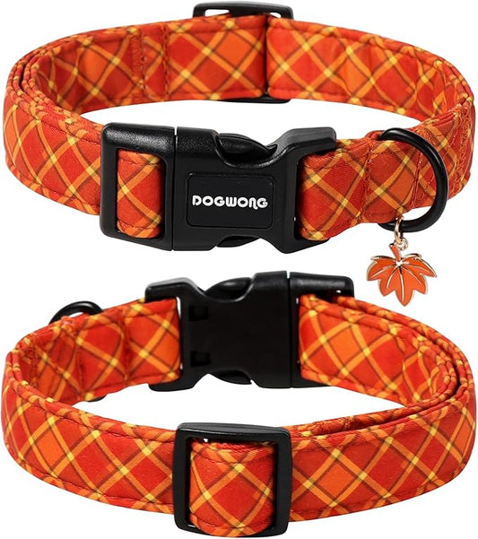 DOGWONG Fall Plaid Dog Collar, Cherkered Autumn Dog Collars, Adjustable Cute Halloween Pet Collars Design Dog Collar for Small Medium Large Dogs