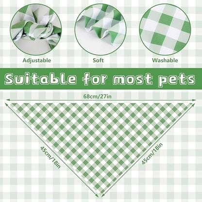 2Pcs Dog Bandanas Sage Green Plaid Triangle Pet Scarf Adjustable Puppy Neckerchief Dog Cat Bib for Spring Summer Medium Large Boy Girl Pet Costume Accessories
