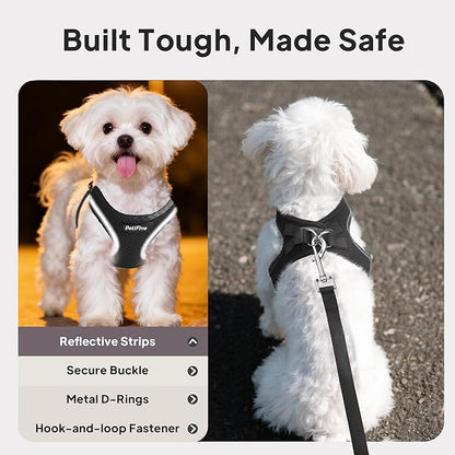 PetiFine Step in Small Dog Harness and Leash Set, Breathable All Weather Air Mesh Reflective Escape Proof, Step-in Vest Harnesses for Puppy(S, Black)