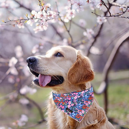 ARING PET Floral Dog Bandanas, Blue Pink Orange Flowers Pet Bandana Scarf Triangle Bibs for Puppy Small Medium Large Boy Girl Dogs Cats-S