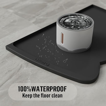 OHMO Dog Food Mat(Black, 24 * 15'') w/Residue Collection Pocket Silicone Pet Feeding Mat for Floor High Edges Anti Spills Waterproof Cat Water Bowl Tray, Easy Clean Placemat