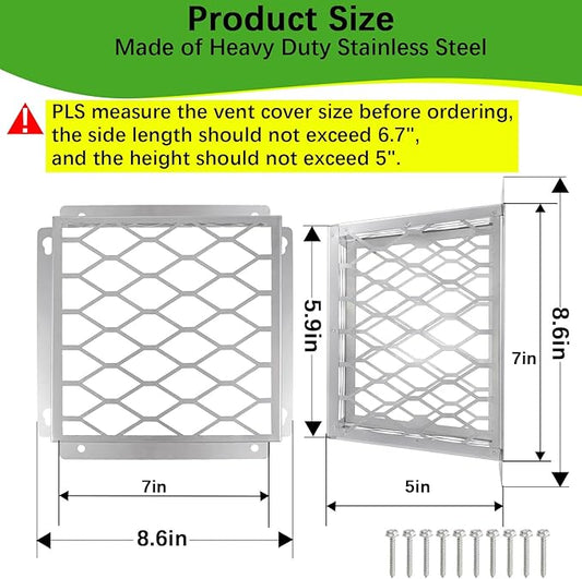 Dryer Exhaust Guard Vent Cover,Dryer Vent Bird Guard for Most 3" to 4" Fan Cover, 7"Lx7"Wx5"H Stainless Steel Ventilation Bird Cage for Bathroom Exhaust Ventilation Fan,2PCS