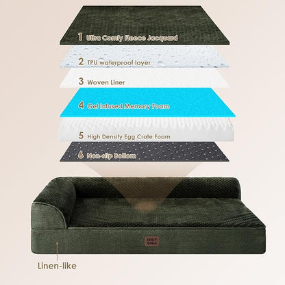 EHEYCIGA XL Dog Bed Memory Foam for Crate, Extra Large Dog Bed Orthopedic with Washable Removable Cover, Waterproof Pet Sofa Couch XLarge Size Dogs, 41x27x6.5, Dark Green