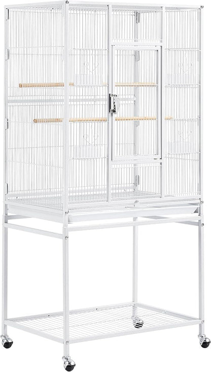 Topeakmart 54-inch Flight Bird Cage with Stand Wrought Iron Bird Cage for Parakeets Parrots Green Cheek Conures Budgies Finches, White