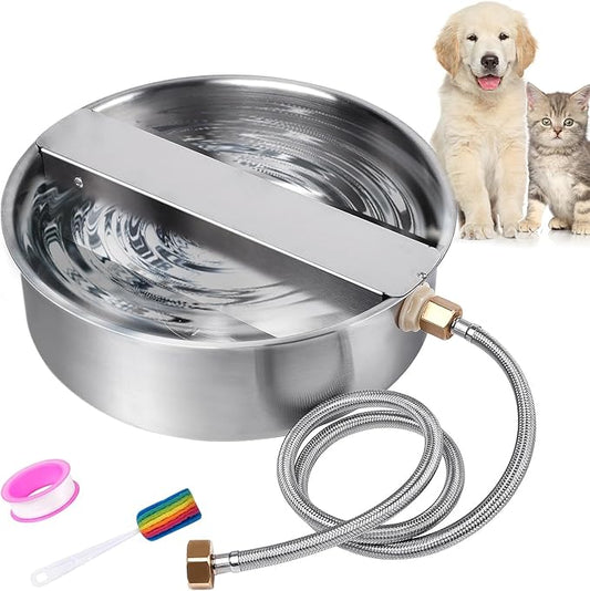 Automatic Dog Water Bowl Dispenser Large Breed Stainless Steel Auto Fill Dog Waterer with Float Valve Livestock Water Trough for Large Dogs Cats Chicken Livestock
