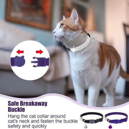 EXPAWLORER Soft Velvet Safe Cat Collars for Girl Cats -2 Pack Rhinestones Bling Diamante Adjustable Collars Breakaway- Chirstmas Cat Clollar Gifts with Bells for Boy Cats Kitty and Small Dogs
