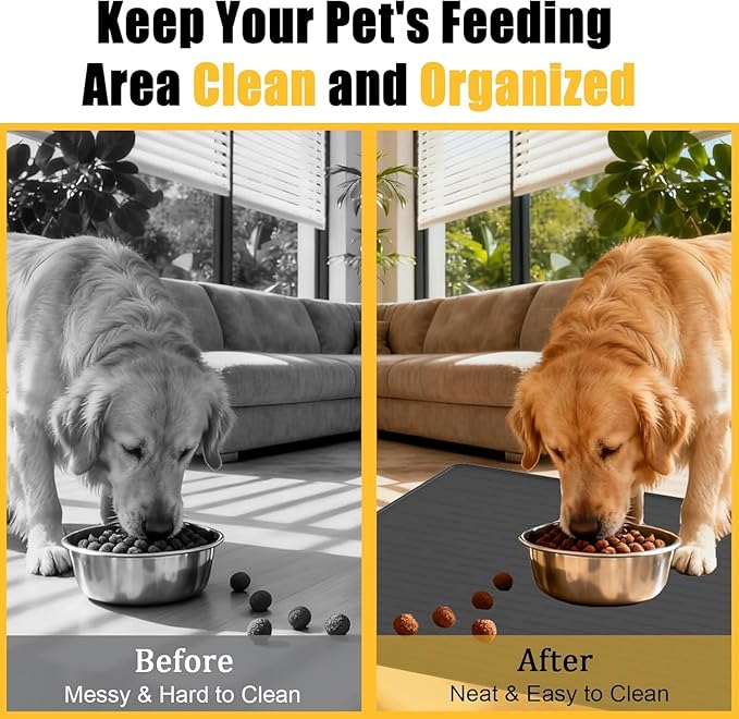 51.2"x25.6"(130cm×65cm) Largest Dog Food Mat, XXXXL Silicone Dog and Cat Mat for Food and Water Bowls, Thinken Waterproof Non-Slip XXXL Pet Feeding Mat for Floors, Brown
