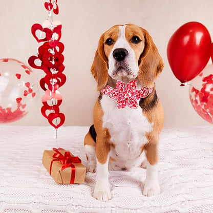Lionheart glory Valentine's Day Dog Collar with Flower Dog Collars Red Hearts Dogs Collar with Bowtie for Small Dogs Spring Puppy Pet Collars Bows