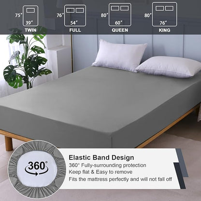 Twin Mattress Protector Waterproof, Fitted Sheet Style Breathable Mattress Cover with Deep Pocket Fits Up to 18'', Noiseless Bed Cover for Kids Adults, Machine Washable (Light Gray, 39'' X 75'')
